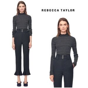 Rebecca Taylor Sweater Mock Neck Ruffle Turtleneck 100% Merino Wool Pullover L
